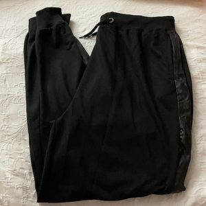 NWT Black Slim Fit Cuffed Joggers with Zipper Pocket and Faux Leather Accent